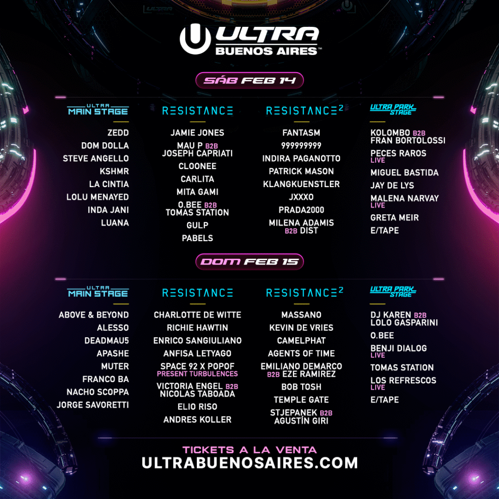 ULTRA Buenos Aires: cómo sera el encuentro de los géneros electrónicos en su sexta edición 2 ULTRA BUENOS AIRES2026 RUNNING ORDER FB POST AS